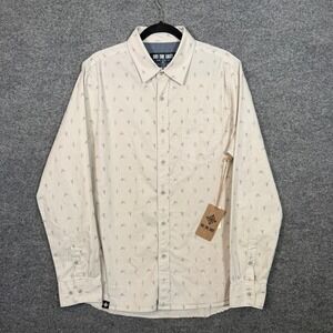 Ski The East Showboat Oxford Shirt Men Large White Gray Skier Print Buttonup NEW